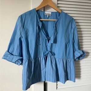 Ganni Sky Blue Striped Blouse